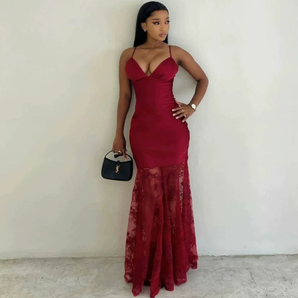 Sexy Lace Panel Strappy Backless Bodycon Dress African Style